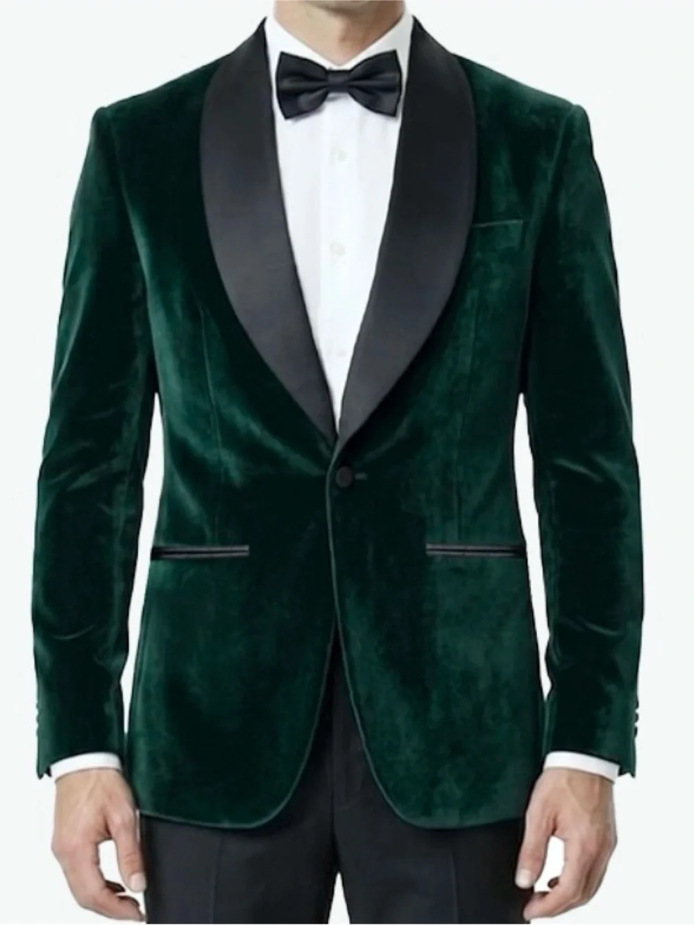 MADISON Emerald Green Luxe Velvet Slim Fit Tuxedo Blazer Smoking Jacket 46L